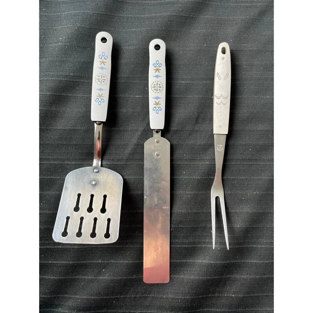 VTG Ekco Floral Handle Spatula Set Mid Century Kitchen Utensils USA